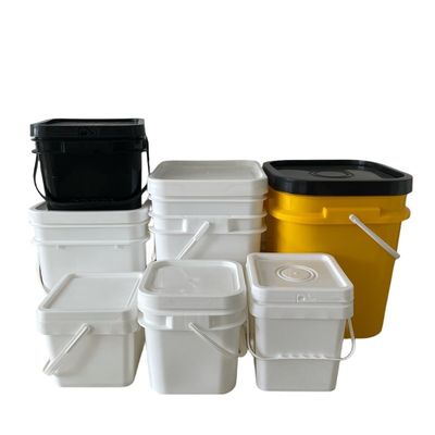 Πολυπροπυλένιο/HDPE τετράγωνοι πλαστικοί κουβάδες με κάλυμμα και λαβή με προσαρμοσμένη έγχρωμη εκτύπωση