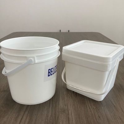 Προσαρμόστε 4L τετραγωνικό πλαστικό κουβά δοχείο τροφίμων με μπλε χρώμα και τυπωμένο σχέδιο