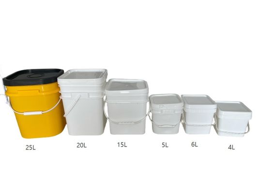 Πολυπροπυλένιο/HDPE τετράγωνοι πλαστικοί κουβάδες με κάλυμμα και λαβή με προσαρμοσμένη έγχρωμη εκτύπωση